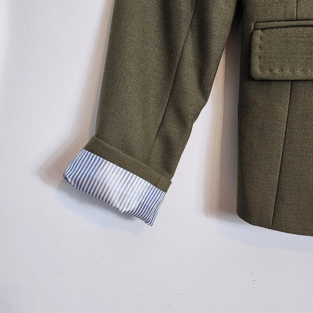 EUC Talbots Olive Green Wool Blend Fitted Stretch Blazer Gold Button Size 4 - Picture 7 of 11